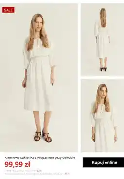 Greenpoint Sukienka kremowa z wiązaniem przy dekolcie Greenpoint oferta