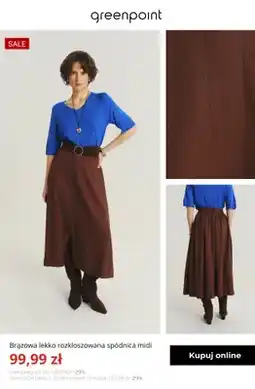 Greenpoint Brązowa lekko rozkloszowana spódnica midi Greenpoint oferta