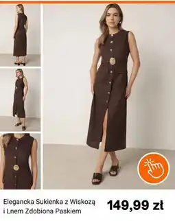 Born2be Elegancka Sukienka z Wiskozą i Lnem Zdobiona Paskiem oferta