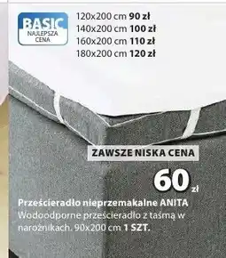 JYSK Prześcieradło nieprzemakalne ANITA wodoodporne prześcieradło z taśmą w narożnikach 90x200cm oferta
