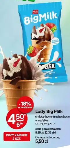 Żabka Lody Big Milk śmietankowo-truskawkowe w wafelku oferta