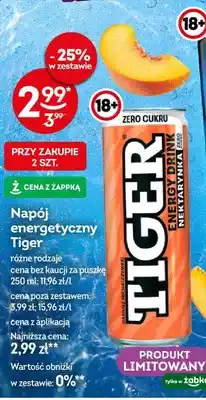 Żabka Napój energetyczny Tiger Nektarynka Zero Cukru oferta