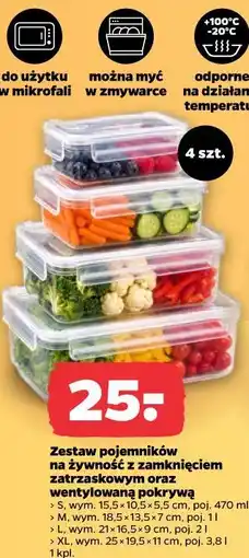 Netto Zestaw pojemników na żywność z zamknięciem zatrzaskowym oraz wentylowaną pokrywą 4 szt oferta
