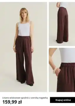 Greenpoint Spodnie lniano-wiskozowe z szeroką nogawką Greenpoint oferta