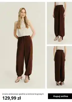 Greenpoint Spodnie lniano-wiskozowe Greenpoint brązowe oferta