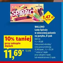 Lidl Lody Spiralo w owocowej polewie na patyku Ballino 8-pak oferta