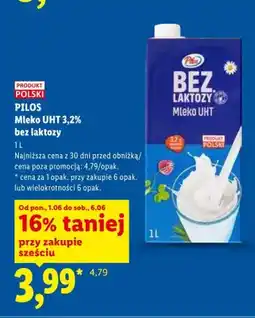 Lidl Mleko UHT 3,2% bez laktozy Pilos oferta