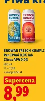 Lidl Piwo bezalkoholowe Browar Trzech Kumpli Pan IPAni 0,0% oferta