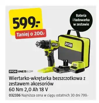 Wiertarko-wkrętarka bezszczotkowa z zestawem akcesoriów RYOBI