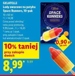 Lidl GELATELLI Lody owocowe na patyku Space Runners, 10-pak oferta