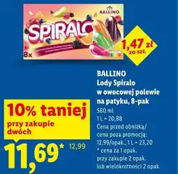 Lidl BALLINO Lody Spiralo w owocowej polewie na patyku, 8-pak oferta