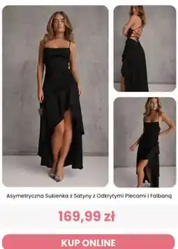 Renee Sukienka asymetryczna z satyny z odkrytymi plecami i falbaną Renee oferta