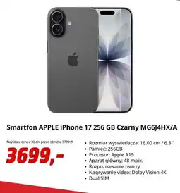Media Markt Smartfon Apple iPhone 17 256GB Czarny oferta