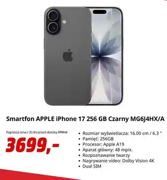 Smartfon Apple iPhone 17 256GB Czarny