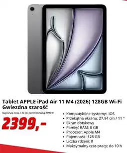 Media Markt Tablet APPLE iPad Air 11 M4 (2026) 128GB Wi-Fi Gwiezdna szarość oferta