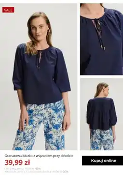 Greenpoint Bluzka damska Greenpoint granatowa z wiązaniem przy dekolcie oferta