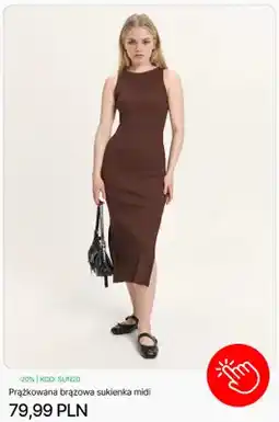 Cropp Prążkowana brązowa sukienka midi Cropp oferta