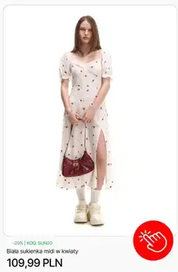Cropp Biała sukienka midi w kwiaty Cropp oferta