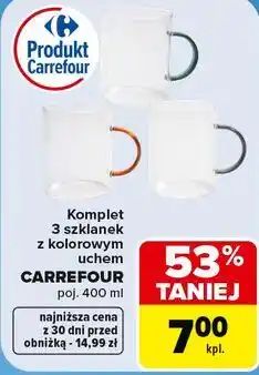 Carrefour Komplet 3 szklanek z kolorowym uchem CARREFOUR oferta