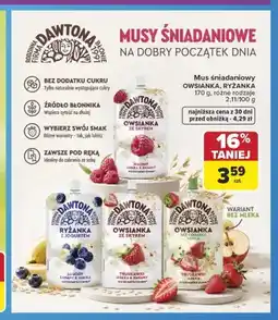 Carrefour Mus śniadaniowy owsianka ze skyrem Dawtona maliny jabłka banany oferta