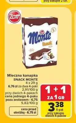 Carrefour Mleczna kanapka Zott Monte Snack 4-pak oferta