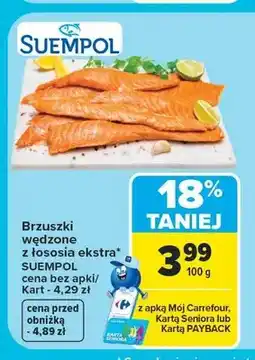 Carrefour Brzuszki wędzone z łososia ekstra Suempol oferta