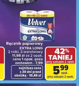 Carrefour Ręcznik papierowy Velvet Extra Long 2-pak 2-warstwowy oferta