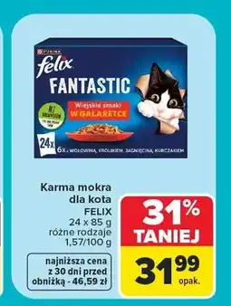 Carrefour Karma mokra dla kota Purina Felix Fantastic 24-pak oferta