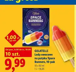 Lidl Gelatelli Lody owocowe na patyku Space Runners oferta