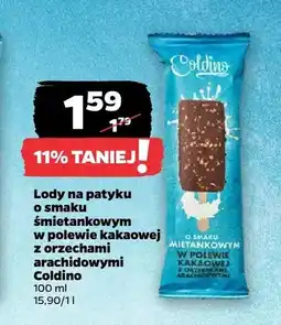 Netto Lody na patyku o smaku śmietankowym w polewie kakaowej z orzechami arachidowymi Coldino oferta