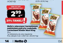 Netto Wafel z mlecznym i karmelowym nadzieniem pokryty czekoladą i orzechami Kinder Maxi King oferta