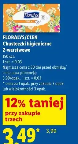 Lidl Floralys/Cien Chusteczki higieniczne 2-warstwowe oferta