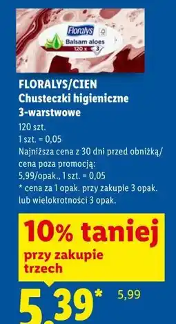 Lidl Floralys/Cien Chusteczki higieniczne 3-warstwowe oferta