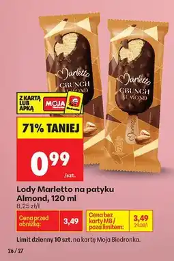 Biedronka Lody Marletto na patyku Almond oferta