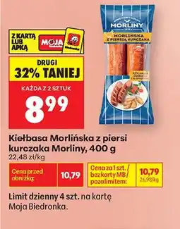 Biedronka Kiełbasa Morlińska z piersi kurczaka Morliny oferta