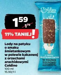 Netto Lody na patyku o smaku śmietankowym w polewie kakaowej z orzechami arachidowymi Coldino oferta