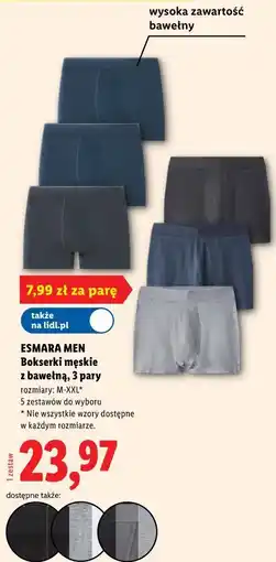 Lidl ESMARA MEN Bokserki męskie z bawełną, 3 pary oferta