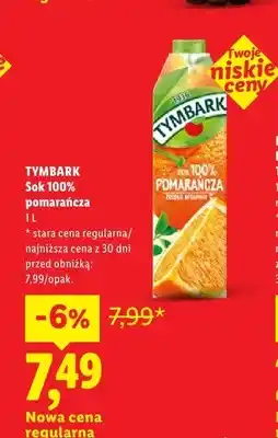 Lidl Sok 100% pomarańcza Tymbark oferta
