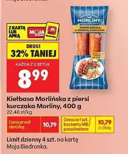 Biedronka Kiełbasa Morliňska z piersi kurczaka Morliny 400 g oferta