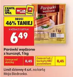 Biedronka Parówki wędzone z kurcząt , 1 kg oferta
