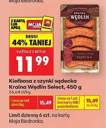 Biedronka Kiełbasa z szynki sądecka Kraina Wędlin Select, 450 g oferta