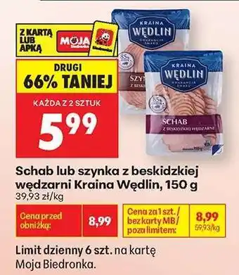 Biedronka Schab lub szynka z beskidzkiej wędzarni Kraina Wędlin , 150 g oferta