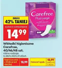 Biedronka Wkładki higieniczne Carefree 40/46/48 szt oferta