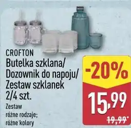 ALDI CROFTON Butelka szklana/Dozownik do napoju/ Zestaw szklanek 2/4 szt oferta