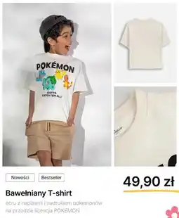 Coccodrillo T-shirt bawełniany Coccodrillo ecru z napisami i nadrukiem pokemonów oferta
