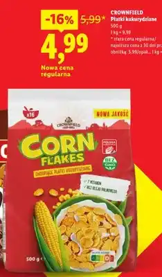 Lidl Płatki kukurydziane Crownfield oferta