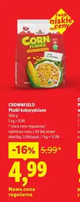 Lidl Płatki kukurydziane Crownfield oferta