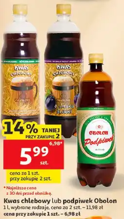 Auchan Kwas chlebowy lub podpiwek Obolon oferta
