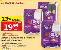Auchan Bielizna chłonna dla dorosłych na dzień lub na noc lub pieluchomajtki Auchan oferta