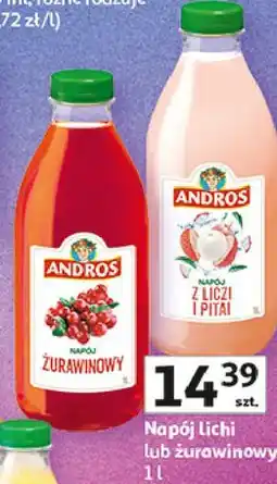 Auchan Napój lichi lub żurawinowy Andros oferta